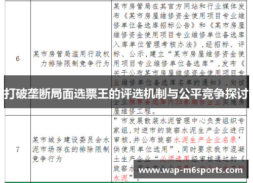 打破垄断局面选票王的评选机制与公平竞争探讨
